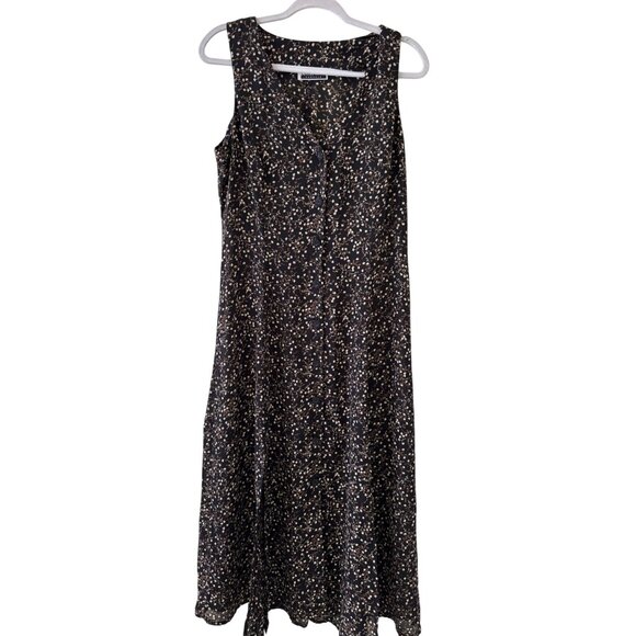 Vintage Contempo Casuals Black Floral Sleeveless Button Front Midi Dress - Picture 2 of 11